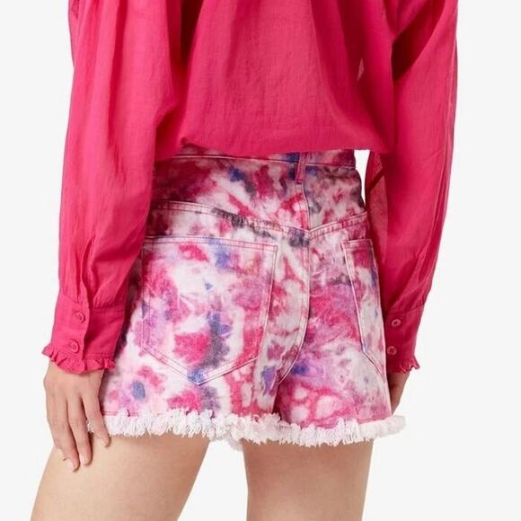 Isabel Marant Etoile Lesia Printed Cotton Shorts In Mulberry Denim Jean Tie Dye - Picture 3 of 12